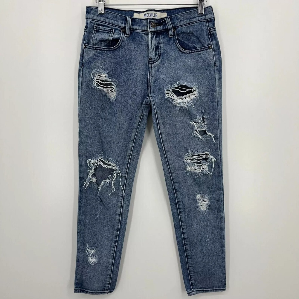 Melville Womens Distressed Skinny Jeans Medium Wash Ripped Denim Size 25